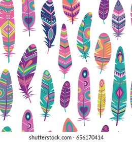 Ethnic feathers seamless pattern.