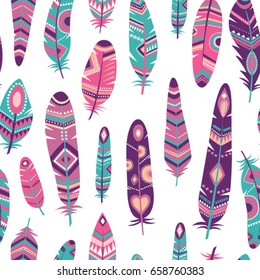 Ethnic feathers seamless pattern.