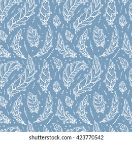 Ethnic feathers Seamless Pattern. Hand Drawn Tribal Feathers. Decorative feathers  Vintage Vector background. 