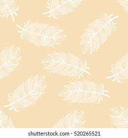 Ethnic feathers Seamless Pattern. Hand Drawn Decorative zentangle. Vector illustration. Boho style.