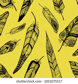 
Ethnic Feathers Seamless Pattern Vector Illustration for Wraps for Textile for Fabrics Hand Painting