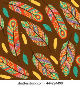 Ethnic feathers seamless pattern. Vector illustration.