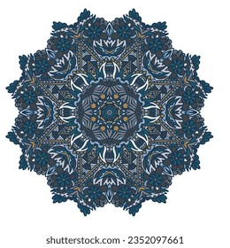Ethnic Festive Abstract Floral Vector Pattern. Geometric zentangle mandala frame border. Muted pastel Color Tribal ornamental psychedelic mandala art