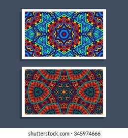 Ethnic festive colorful pattern card. Tribal art print. Colorful border background texture. Fabric, cloth design, wallpaper, wrapping