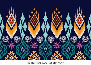 Ethnic Figure aztec embroidery style. Geometric ikat oriental traditional art pattern.Design for ethnic background,wallpaper,fashion,clothing,wrapping,fabric,element,sarong,graphic,vector illustration