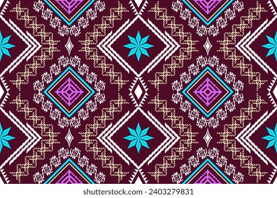 Ethnic Figure aztec embroidery style. Geometric ikat oriental traditional art pattern.Design for ethnic background,wallpaper,fashion,clothing,wrapping,fabric,element,sarong,graphic,vector illustration
