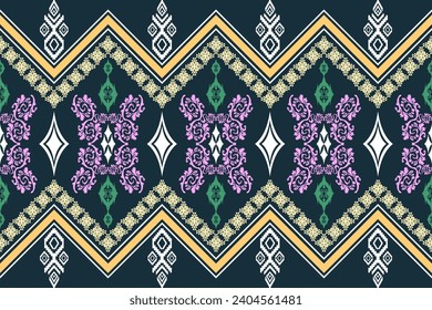 Ethnic Figure aztec embroidery style. Geometric ikat oriental traditional art pattern.Design for ethnic background,wallpaper,fashion,clothing,wrapping,fabric,element,sarong,graphic,vector illustration