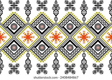 Ethnic Figure aztec embroidery style. Geometric ikat oriental traditional art pattern.Design for ethnic background,wallpaper,fashion,clothing,wrapping,fabric,element,sarong,graphic,vector illustration