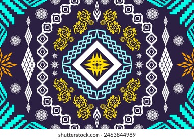 Ethnic Figure aztec embroidery style.Geometric ikat oriental traditional art pattern.Design for ethnic background,wallpaper,fashion,clothing,wrapping,fabric,element,sarong,graphic,vector illustration.