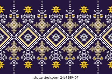 Ethnic Figure aztec embroidery style.Geometric ikat oriental traditional art pattern.Design for ethnic background,wallpaper,fashion,clothing,wrapping,fabric,element,sarong,graphic,vector illustration.