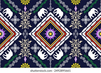 Ethnic Figure aztec embroidery style.Geometric ikat oriental traditional art pattern.Design for ethnic background,wallpaper,fashion,clothing,wrapping,fabric,element,sarong,graphic,vector illustration.