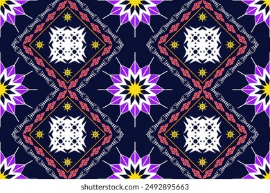 Ethnic Figure aztec embroidery style.Geometric ikat oriental traditional art pattern.Design for ethnic background,wallpaper,fashion,clothing,wrapping,fabric,element,sarong,graphic,vector illustration.