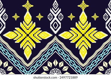 Ethnic Figure aztec embroidery style.Geometric ikat oriental traditional art pattern.Design for ethnic background,wallpaper,fashion,clothing,wrapping,fabric,element,sarong,graphic,vector illustration.