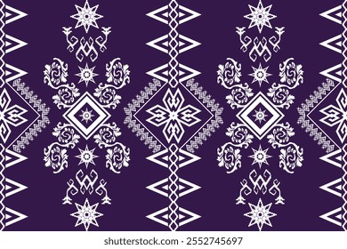 Estilo de bordado azteca de la figura étnica. Patrón de arte tradicional oriental ikat geométrico. Diseño para fondo étnico, Fondo de pantalla, moda, ropa, envoltura, tela, elemento, sarong, gráfico, Ilustración vectorial.