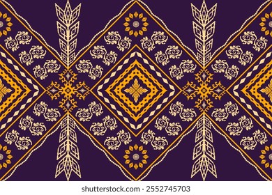 Estilo de bordado azteca de la figura étnica. Patrón de arte tradicional oriental ikat geométrico. Diseño para fondo étnico, Fondo de pantalla, moda, ropa, envoltura, tela, elemento, sarong, gráfico, Ilustración vectorial.