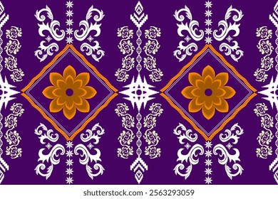 Ethnic Figure aztec embroidery style.Geometric ikat oriental traditional art pattern.Design for ethnic background,wallpaper,fashion,clothing,wrapping,fabric,element,sarong,graphic,vector illustration.