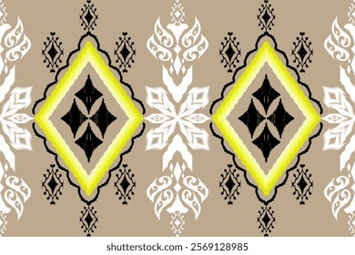 Ethnic Figure aztec embroidery style.Geometric ikat oriental traditional art pattern.Design for ethnic background,wallpaper,fashion,clothing,wrapping,fabric,element,sarong,graphic,vector illustration.