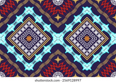 Ethnic Figure aztec embroidery style.Geometric ikat oriental traditional art pattern.Design for ethnic background,wallpaper,fashion,clothing,wrapping,fabric,element,sarong,graphic,vector illustration.