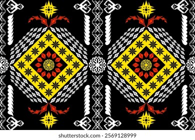 Ethnic Figure aztec embroidery style.Geometric ikat oriental traditional art pattern.Design for ethnic background,wallpaper,fashion,clothing,wrapping,fabric,element,sarong,graphic,vector illustration.