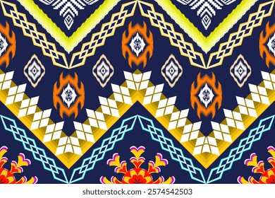 Ethnic Figure aztec embroidery style.Geometric ikat oriental traditional art pattern.Design for ethnic background,wallpaper,fashion,clothing,wrapping,fabric,element,sarong,graphic,vector illustration.