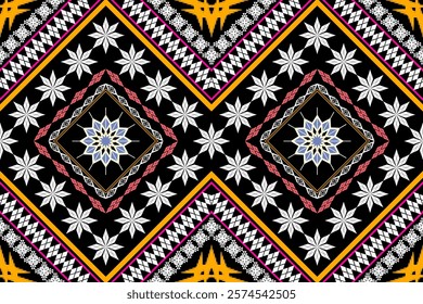 Ethnic Figure aztec embroidery style.Geometric ikat oriental traditional art pattern.Design for ethnic background,wallpaper,fashion,clothing,wrapping,fabric,element,sarong,graphic,vector illustration.