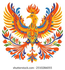 Ethnic firebird. Bright vector illustration isolated on white background.