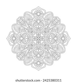 Página de libro para colorear Mandala de creatividad floral étnica para el interior del libro kdp. Pétalos pacíficos, Habilidad para relajarse, Experiencias cerebrales, Paraíso armonioso, Retratos pacíficos, Belleza floreciente, diseño de mandala.