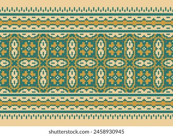 Ethnic Floral Cross Stitch Embroidery on White background.geometric  Oriental Pattern traditional.aztec style,abstract,vector,illustration.design for Texture,fabric,clothing,wrapping,decoration,carpet