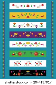 Ethnic floral design washi tapes. Traditional Mexican embroidery Otomi style. Bright colors.