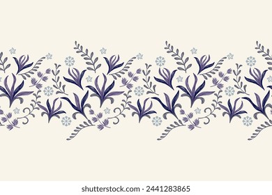 Ethnic Floral Ikat pattern paisley seamless embroidery on white background. Silhouette flower motif traditional. Bohemian style abstract vector illustration vintage design.