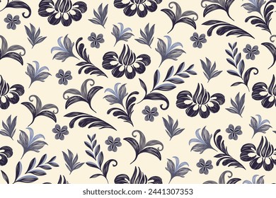 Ethnic Floral Ikat pattern paisley seamless embroidery on white background. Silhouette flower motif traditional. Bohemian style abstract vector illustration vintage design.