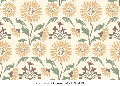 Blumenkat-Muster nahtlos. Geometrisches Vintage-Stickerei-Design, Vektorgrafik. Batik-Druck-Vorlage Hintergrund Rand. 