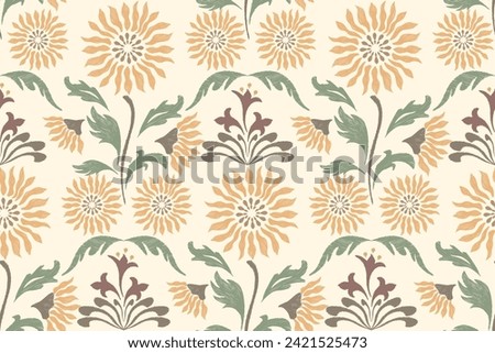Ethnic Floral Ikat pattern seamless. Geometric ethnic flower vintage embroidery design vector illustration. Batik print template background border. 