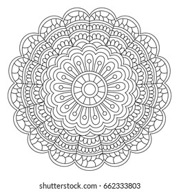 Ethnic Floral Mandala design, Hand drawn decorative element with oriental pattern for coloring book, Anti-Stress therapy.