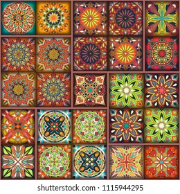 Ethnic floral mandala seamless pattern. Colorful mosaic background