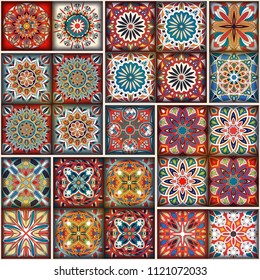 Ethnic floral mandala seamless pattern. Colorful mosaic background