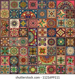 Ethnic floral mandala seamless pattern. Colorful mosaic background