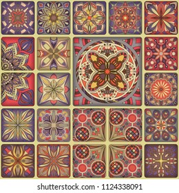 Ethnic floral mandala seamless pattern. Colorful mosaic background