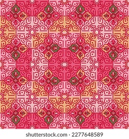 Ethnic floral mosaic seamless pattern. Abstract geometric ornamental wallpaper. Vintage decorative tile. Design for fabric, textile print, wrapping paper, cover.