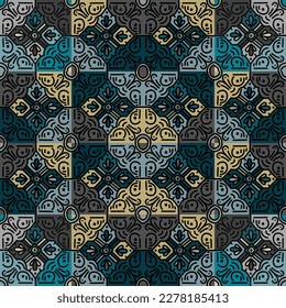 Patrón ininterrumpido de mosaico floral étnico. Papel de pared ornamental geométrico abstracto. Baldosas decorativas de época. Diseño para tela, impresión textil, papel de envoltura, cubierta.