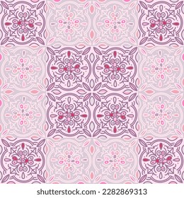 Ethnic floral mosaic tile. Abstract geometric ornamental seamless pattern. Vintage decorative ornament. Design for fabric, textile print, wrapping paper, cover.