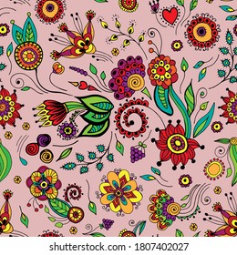 Ethnic floral ornament. Endless texture for your design. Design for wallpaper, packaging, fabric, textile.	
