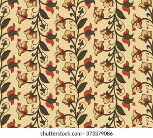 Ethnic, floral ornament. Template for carpet, textile, shawl, wallpaper, wrapping. Seamless vector vintage pattern on a beige background.