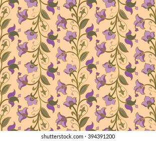 Ethnic, floral ornament. Template for carpet, textile, shawl, wallpaper, wrapping. Seamless vector vintage pattern on a beige background.
