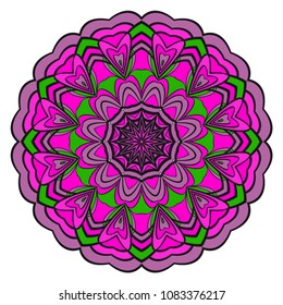 Ethnic floral ornamental mandala. Decorative art-deco design element. Hand drawn color vector illustration.