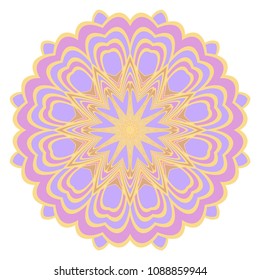 Ethnic floral ornamental mandala. Decorative art-deco design element. Hand drawn color vector illustration.