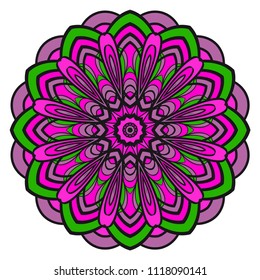Ethnic floral ornamental mandala. Decorative art-deco design element. Hand drawn color vector illustration.