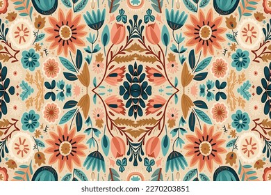 Ethnic floral pastel seamless pattern abstract traditional folk old ancient antique tribal ethnic flower graphic line. Ornate elegant luxury vintage retro style for texture textile fabric background.