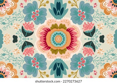 Ethnic floral pastel seamless pattern abstract traditional folk old ancient antique tribal ethnic flower graphic line. Ornate elegant luxury vintage retro style for texture textile fabric background.