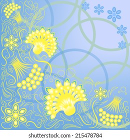Ethnic floral pattern in blue and yellow colors
